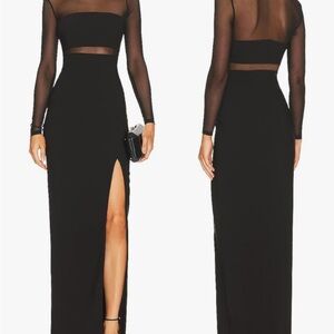 Elegant Black Long Sleeve Sheer Panel Dress